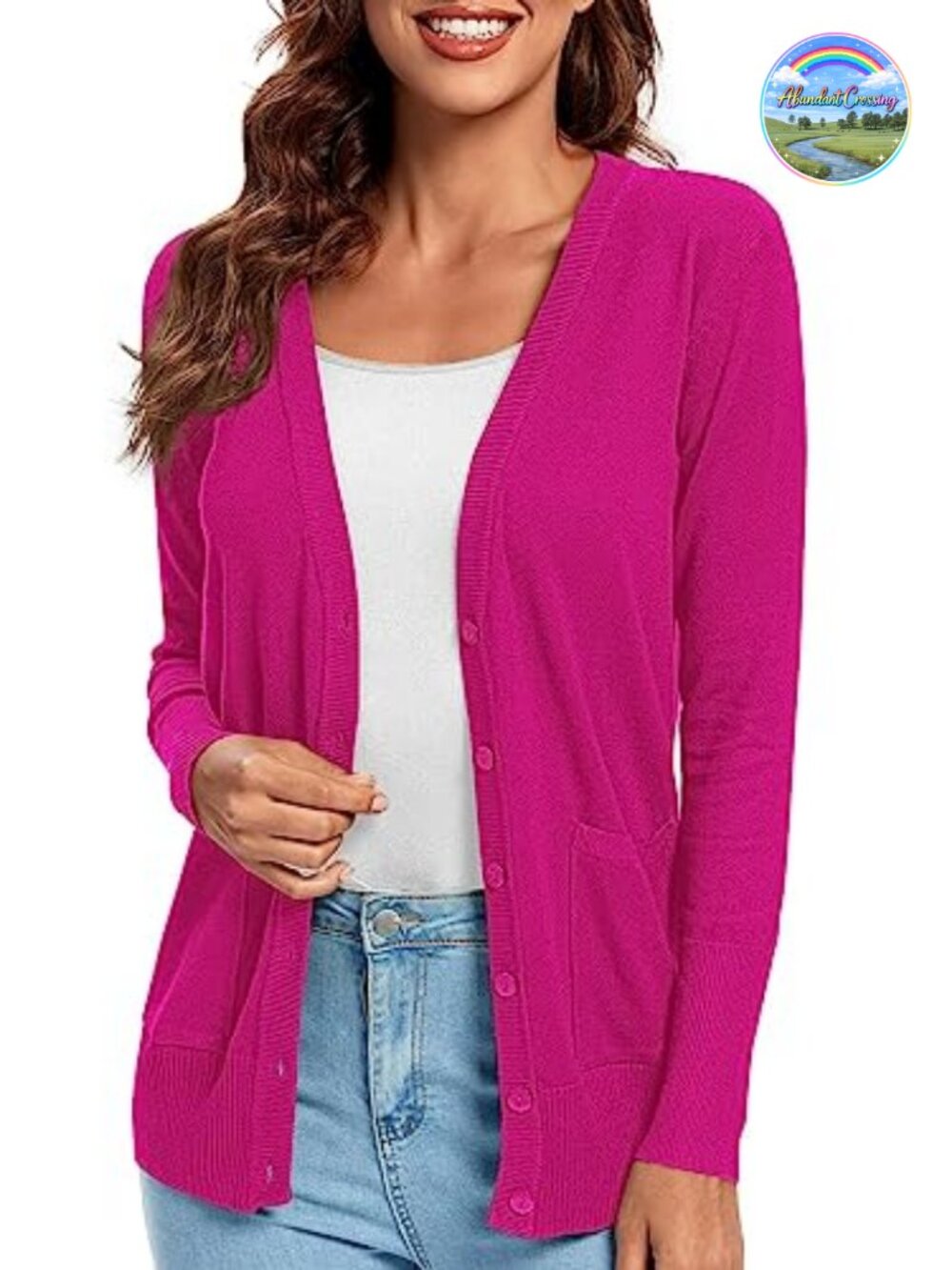 Lightweight Button Front Cardigan Sweater V-Neck Classic Knit with Pockets